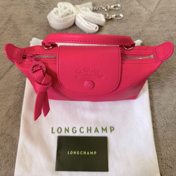 NEW🔥LONGCHAMP Le Pliage Pink Leather Mini Bag with Chain🔥 - Picture 11 of 16